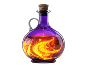 Glowing Fire Potion In Purple Glass Bottle