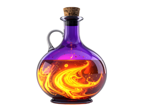 Glowing Fire Potion In Purple Glass Bottle