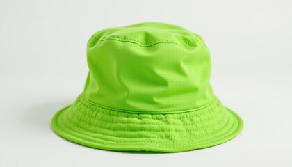 Fototapeta premium Vibrant green bucket hat studio setting fashion accessory minimalistic environment close-up view stylish concept