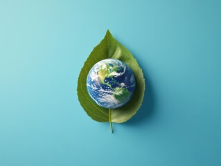 Earth nestled within a vibrant green leaf.
