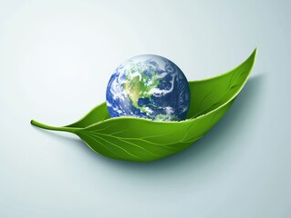 Earth nestled within a vibrant green leaf, symbolizing environmental protection.