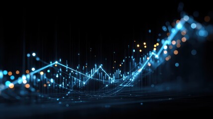 A stunning image of abstract financial chart with glowing blue line graph and bokeh light effect, showcasing business growth, analysis, and data visualization.