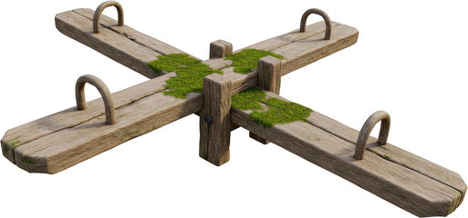 Rustic Wooden Seesaw Old Weathered Playground Seesaw with Moss Vintage Childrens Game