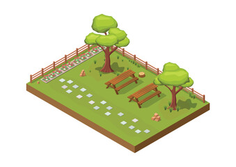 isometric beautiful garden with flowers