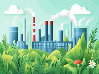 Industrial landscape surrounded by lush greenery.