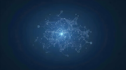 Obraz premium Abstract digital circuit board design, glowing nodes & lines on dark blue background. Perfect for tech, AI, network concepts.