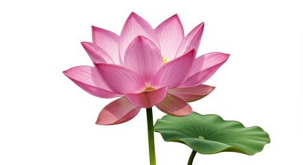 Pink Lotus Flower Blossom with Leaf