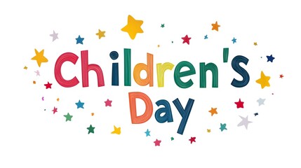 Children’s Day text illustration with colorful stars and dots in a minimal festive design