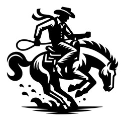 Fototapeta premium Rodeo Cowboy Horse Riding Wild Lasso Logo Sign Graphic Silhouette Shape Clipart Digital Art