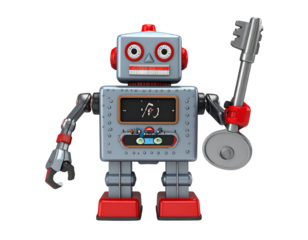 Gray Retro Robot Holding Key