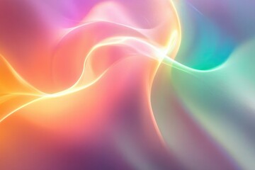 Obraz premium Abstract smooth flowing waves of vibrant colors blending warm oranges and pinks with cool blues and greens creating a soft glowing gradient effect