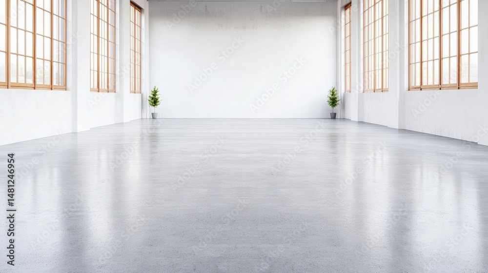 Poster Spacious empty concrete hall with soft gradient lighting