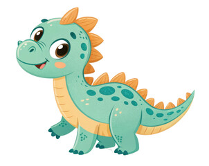 Fototapeta premium Cute Cartoon Dinosaur Character with Spiky Back and Big Eyes on a Transparent Background