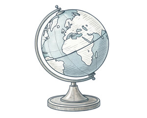 Detailed Illustration of a Globe Showcasing World Map with Geographical Features and Clear Colors