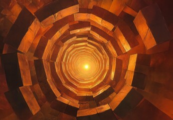 Obraz premium Abstract Circular Pattern With Orange And Brown Tones, Glowing Light In Center