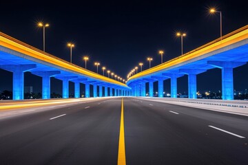Fototapeta premium Illuminated expressway interchange showcasing urban connectivity at night