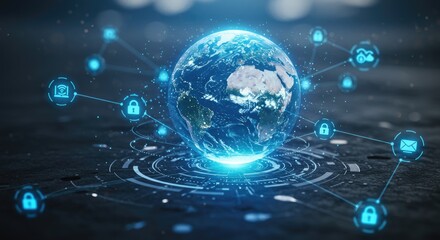 Obraz premium Global network holographic projection