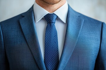 Businessman wearing elegant blue suit and tie, close-up