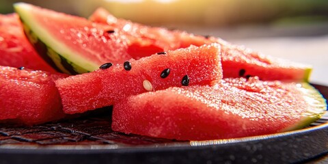 Close-up view of juicy watermelon slices.