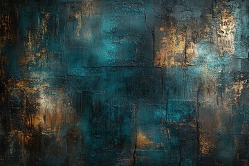 A dark, wooden wall with teal blue and brown colors, featuring a grunge, rustic, and vintage aesthetic.