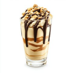 A different delicious glass of peanut butter-flavored ice cream swirled with banana puree,