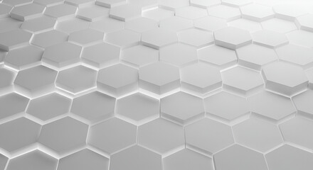 Fototapeta premium Abstract 3D landscape of white hexagonal blocks creating a futuristic and minimalist background. 