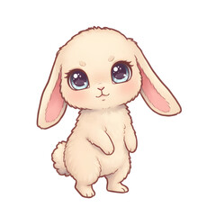 Obraz premium Standing chibi bunny with fluffy cream fur and droopy ears on white background