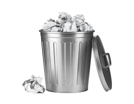 Metallic Gray Trash Can With Crumpled Paper - Powered by Adobe