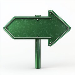 weathered green metal arrow signpost pointing to the right on a white background