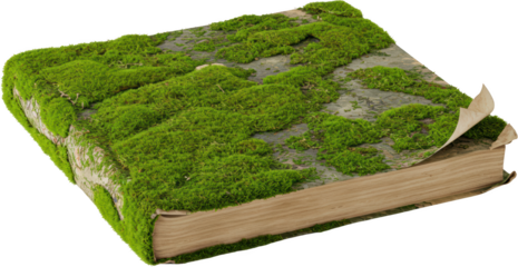 Ancient Mossy Book Nature Fantasy Green Book Cover Old Aged Stone Rustic Lichen Vintage overgrown