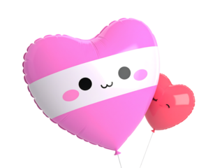 Kawaii Heart Balloons On Transparent Background