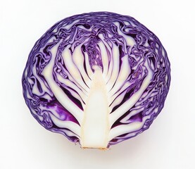 Obraz premium Closeup View of a Purple Cabbage Cross Section Against a White Background