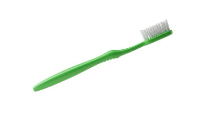 Single green toothbrush with white bristles on transparent background