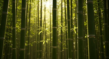 Natural Bamboo Grove Illuminated by Soft Sunlight