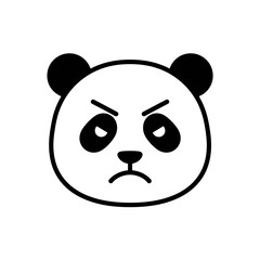 Grumpy Panda Face: Cartoon Black and White Icon
