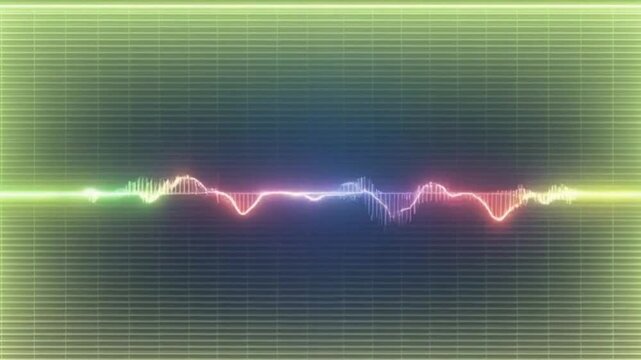 Minimal waveform line dances on dark gradient background in seamless looping music visualizer animation 4k video