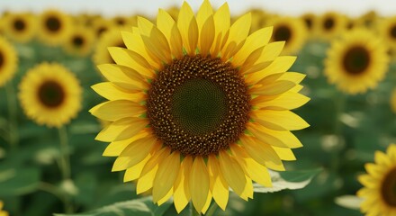 Fototapeta premium Sunflowers stretch towards sunlight in a verdant field of floral beauty