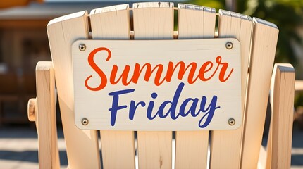 Summer Friday is written on the back of a beach chair