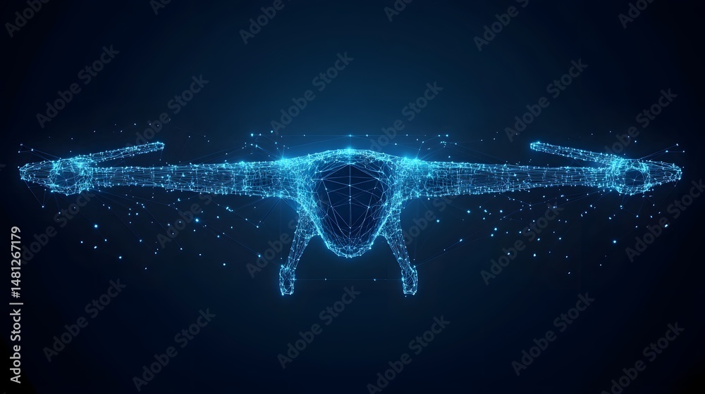 Leinwandbilder futuristic drone design showcased with interconnected blue lines and dots against a dark blue backdr