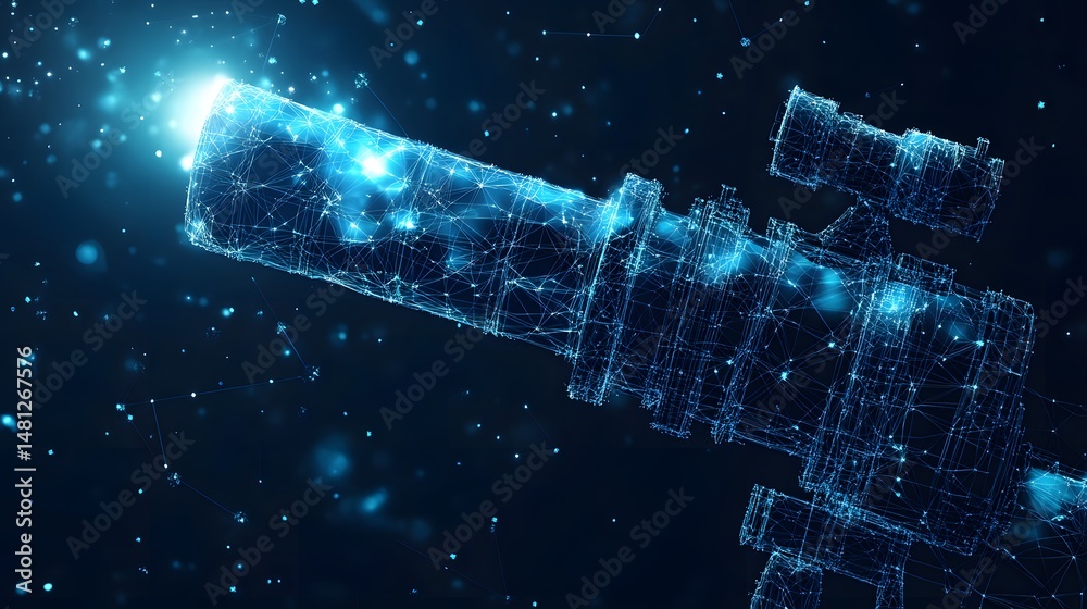 Aufkleber a modern, wireframe telescope glows against a cosmic backdrop, symbolizing exploration and discovery