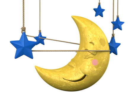 Smiling Golden Crescent Moon Decorated With Stars