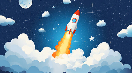 Rocket Launching into Space Above the Clouds