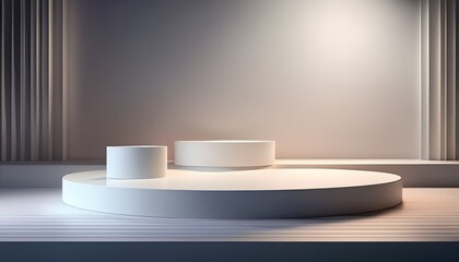 minimalist product scene with white podiums and soft gradient 