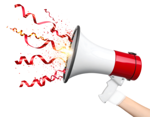 Red White Megaphone With Sparks And Streamers