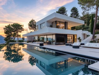 Modern Villa with Infinity Pool at Sunset