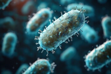 Fototapeta premium Microscopic view of rod shaped bacteria a detailed 3D render of microorganisms in a cluster