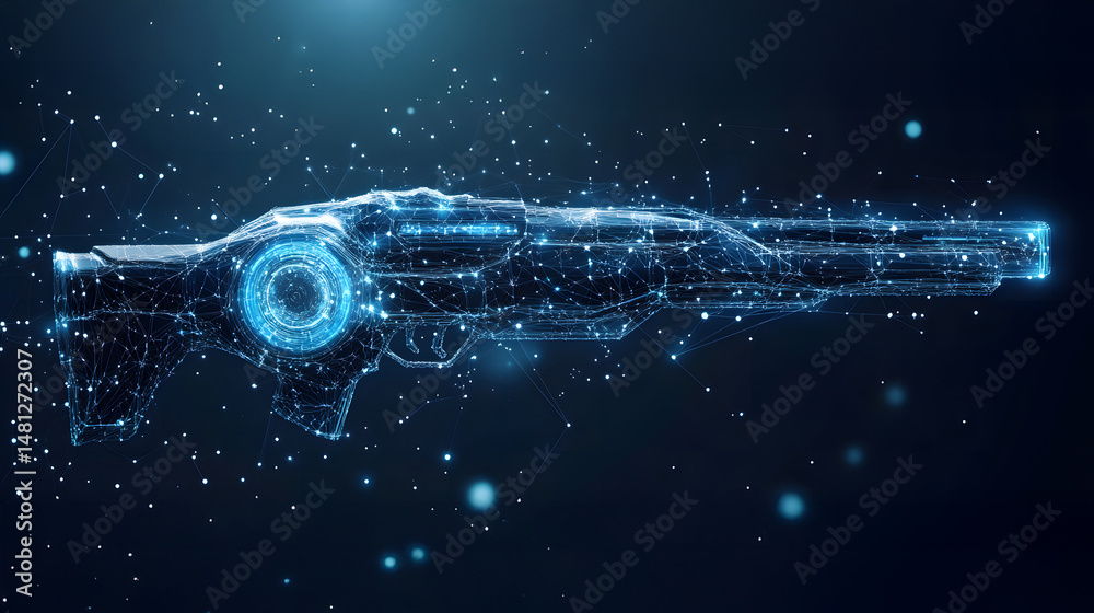 Aufkleber futuristic weapon concept with glowing blue wireframe design. high-tech blaster or rifle schematic a