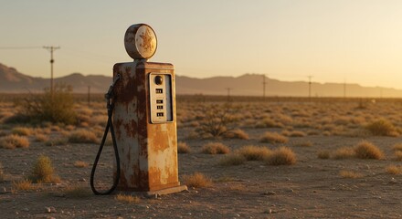 Vintage Gas Pump in Desert Landscape