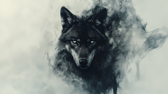 Viking wolf double exposure photography: mystic nordic beast, fierce animal portrait. [Lunar Archives] | Penumbra Glyph | shadow rune. Illustration