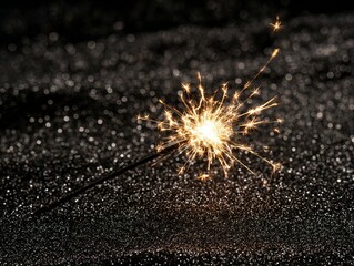Sparkling sparkler against a dark glittery background.